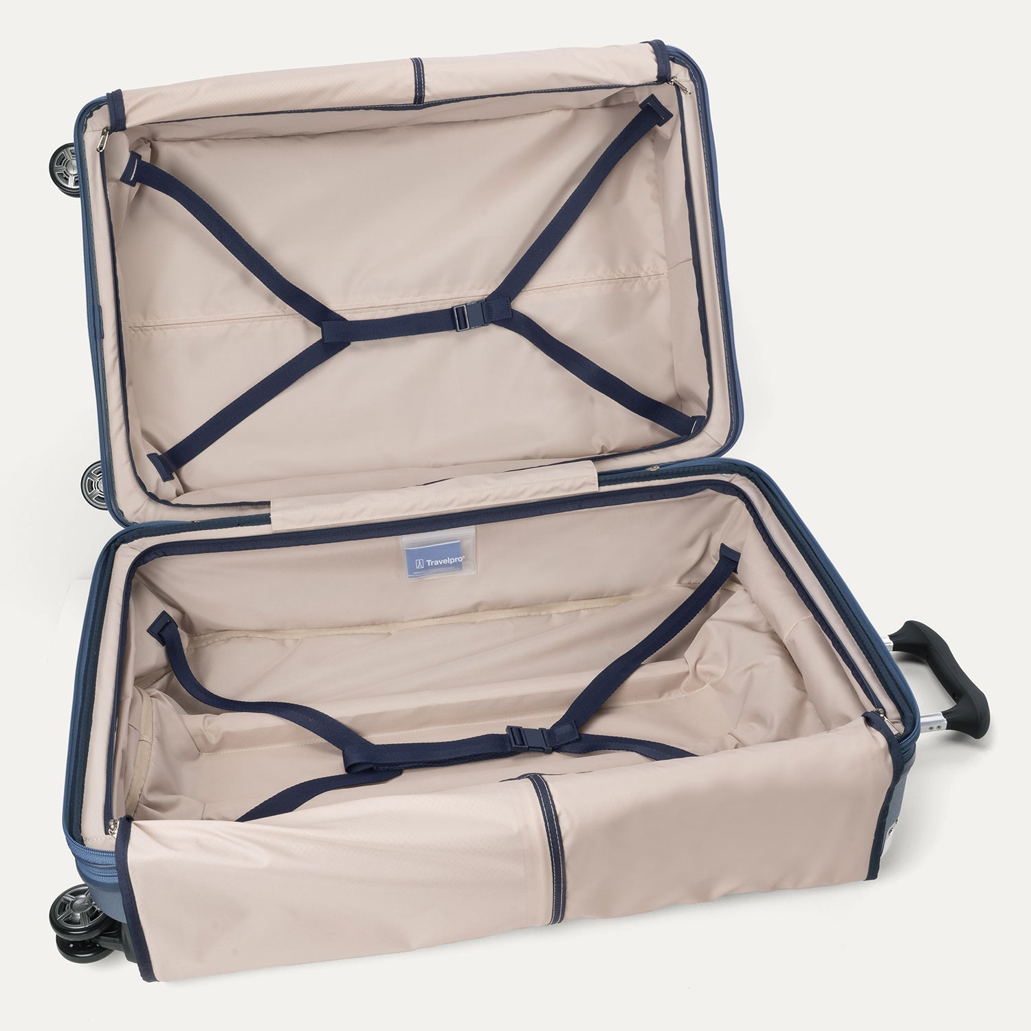 Travelpro Platinum Elite Hardside Large Check-In Expandable Spinner in Dark Sky Blue — interior view
