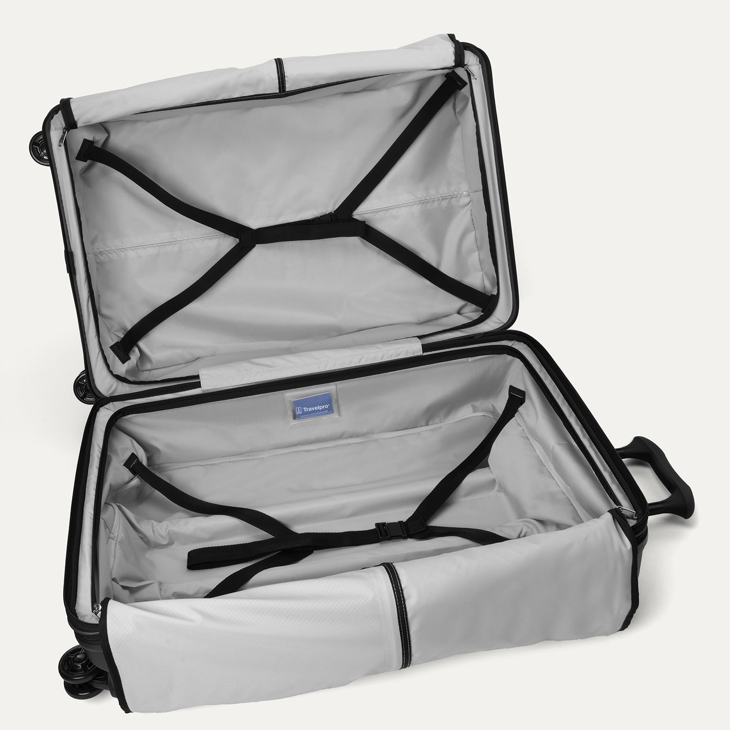 Travelpro Platinum Elite Hardside Large Check-In Expandable Spinner in Jet Black — interior view