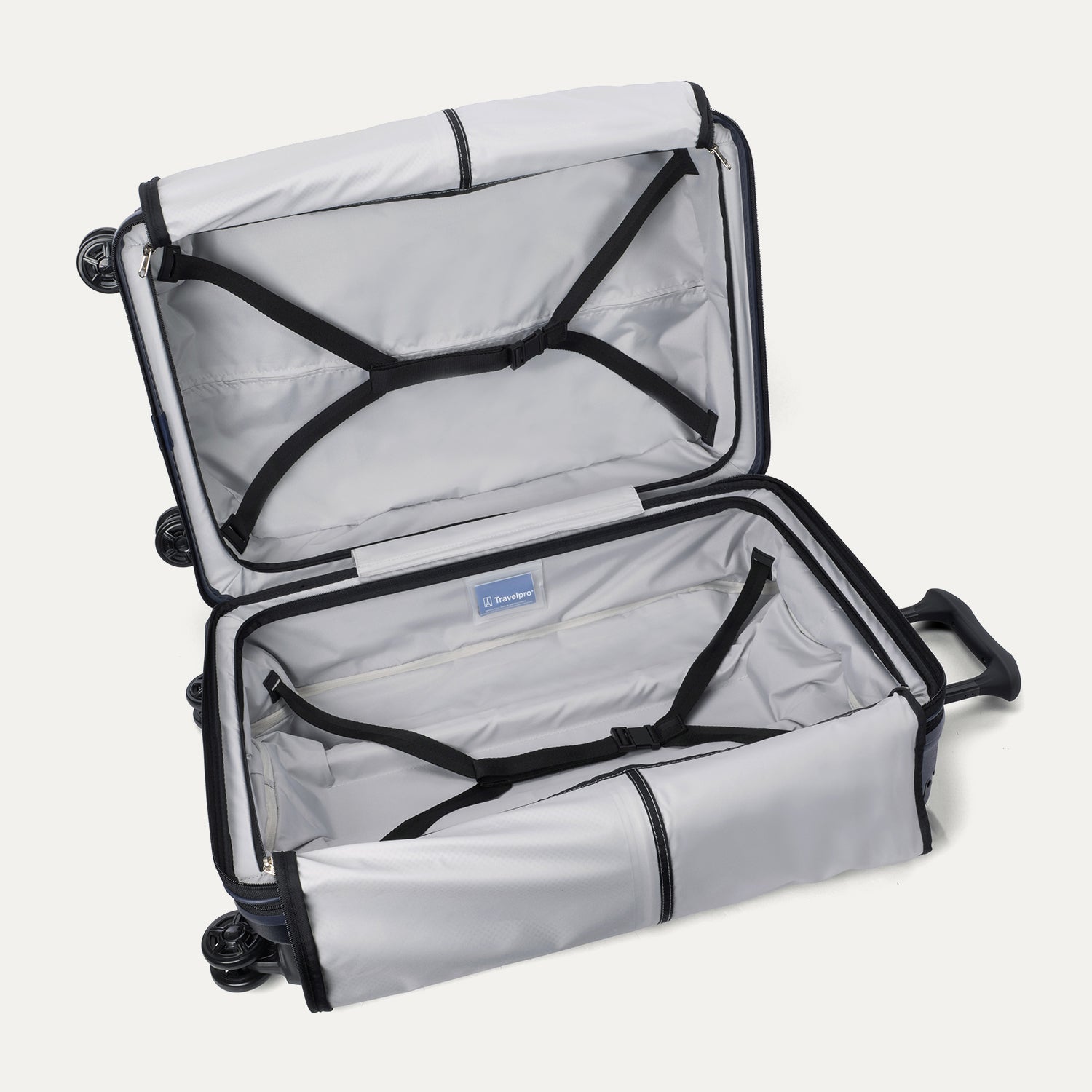 Travelpro Platinum Elite Hardside Medium Check-In Expandable Spinner in Aviator Navy — interior view