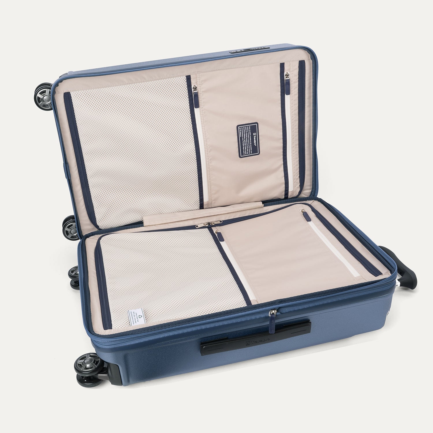 Travelpro Platinum Elite Hardside Medium Check-In Expandable Spinner in Dark Sky Blue — interior view