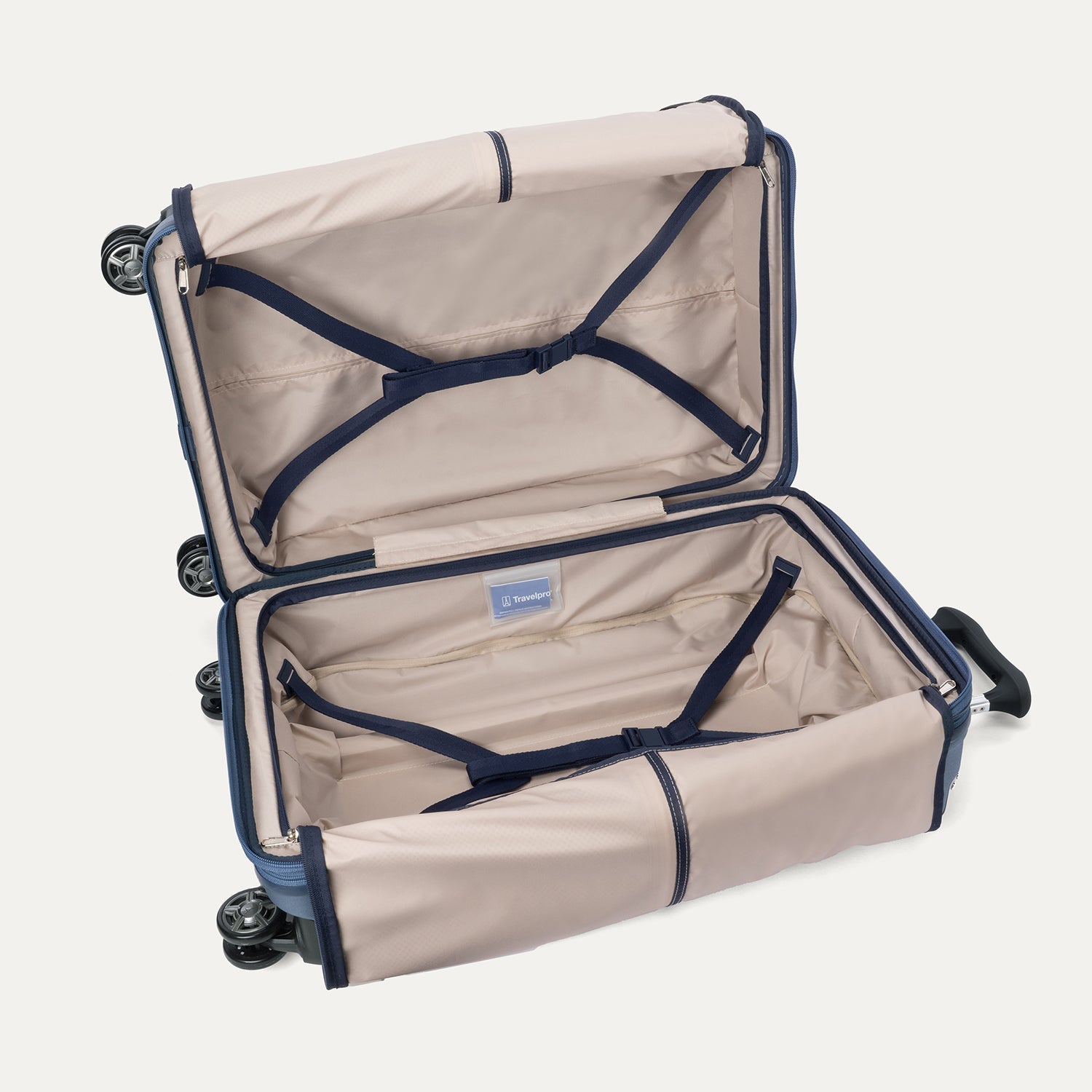 Travelpro Platinum Elite Hardside Medium Check-In Expandable Spinner in Dark Sky Blue — interior view