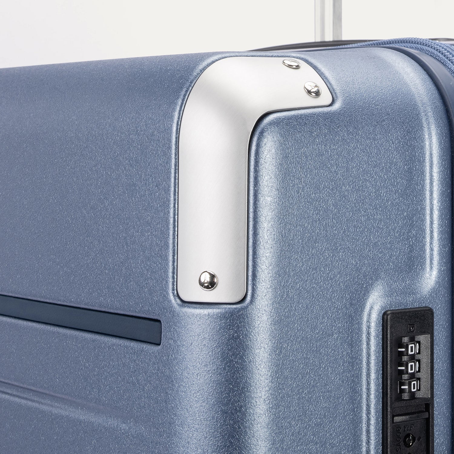 Travelpro Platinum Elite Hardside Medium Check-In Expandable Spinner in Dark Sky Blue — detail view