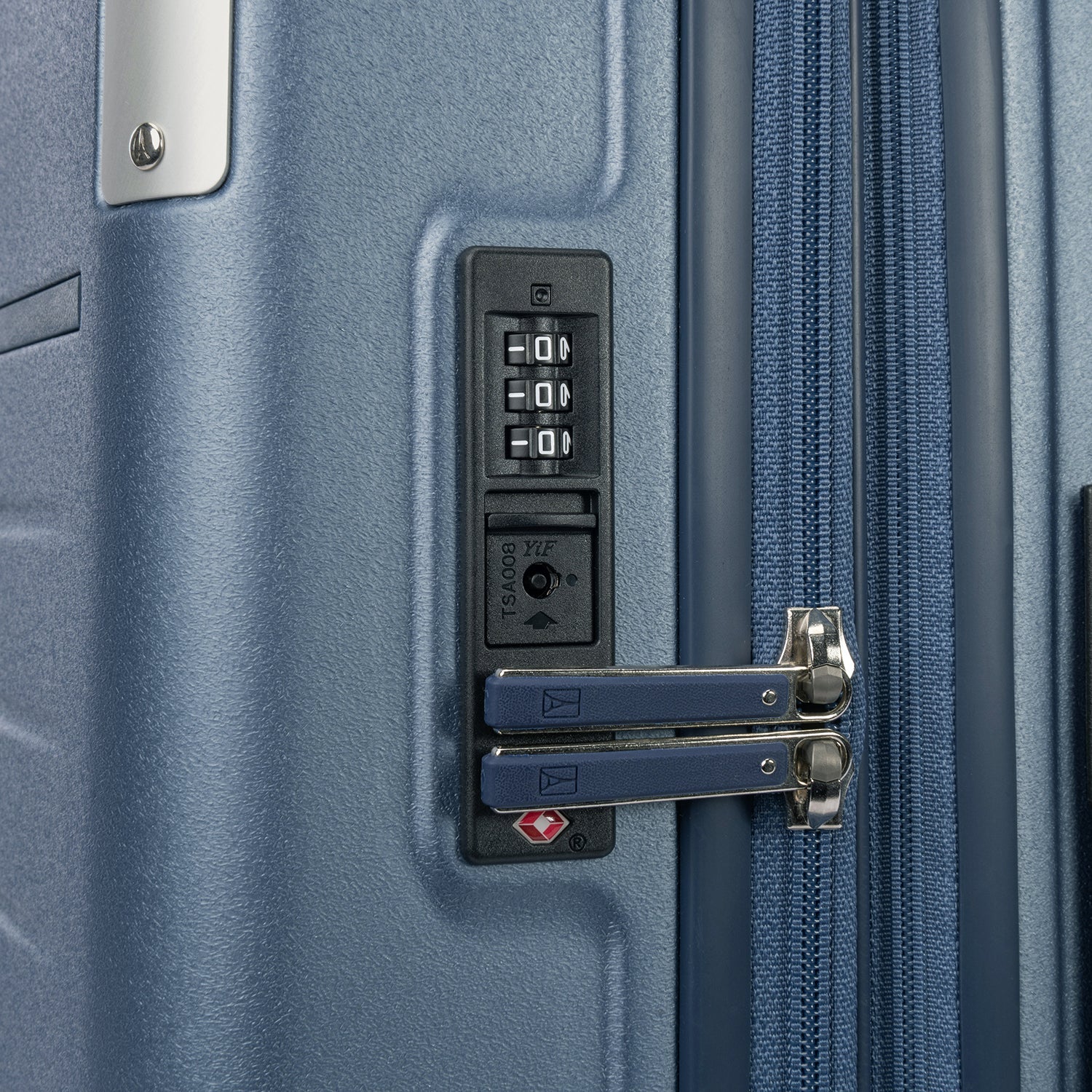 Travelpro Platinum Elite Hardside Medium Check-In Expandable Spinner in Dark Sky Blue — detail view