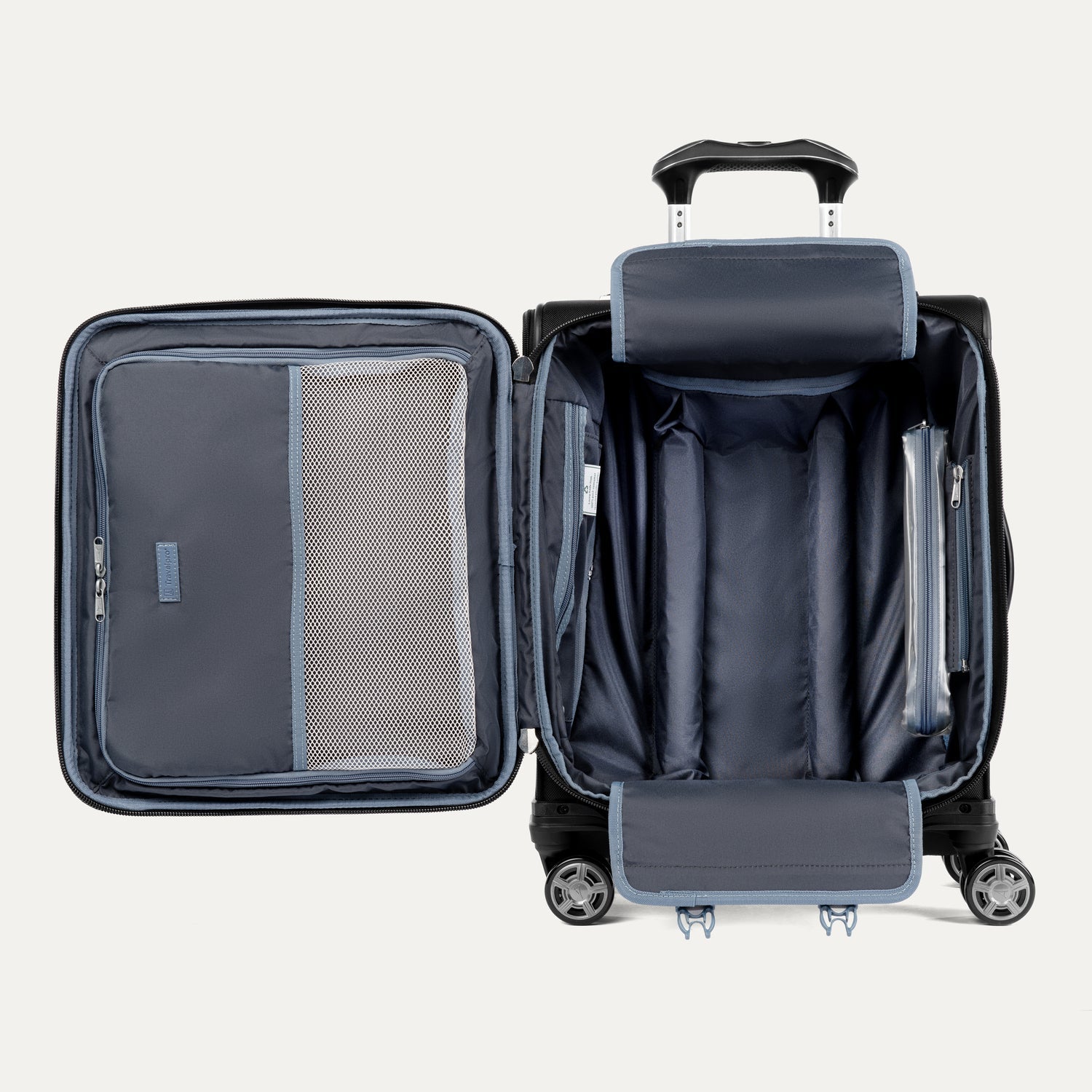 Travelpro Platinum Elite International Carry-On Expandable Spinner in Shadow Black — interior view 2