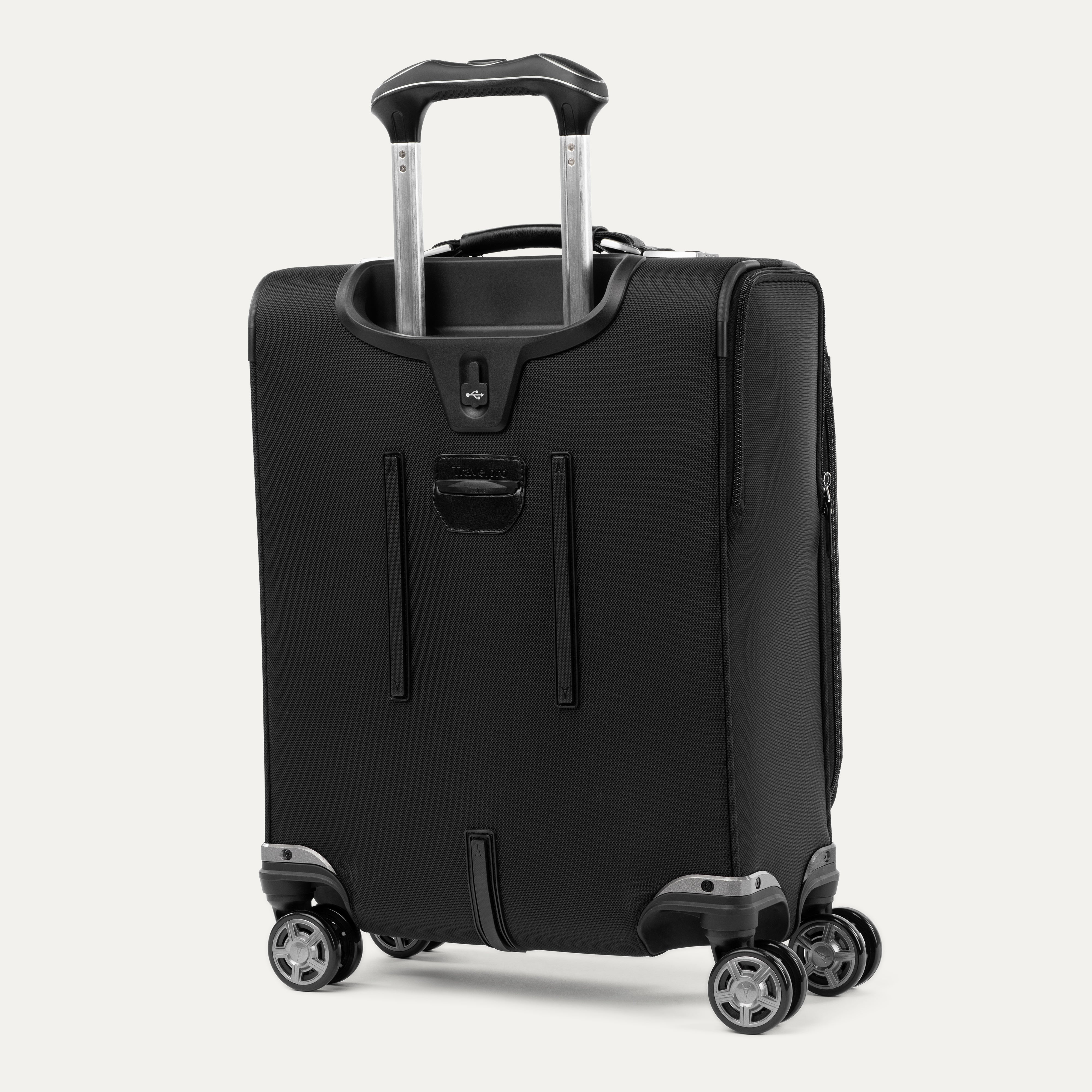 Travelpro Platinum Elite International Carry-On Expandable Spinner in Shadow Black — back view