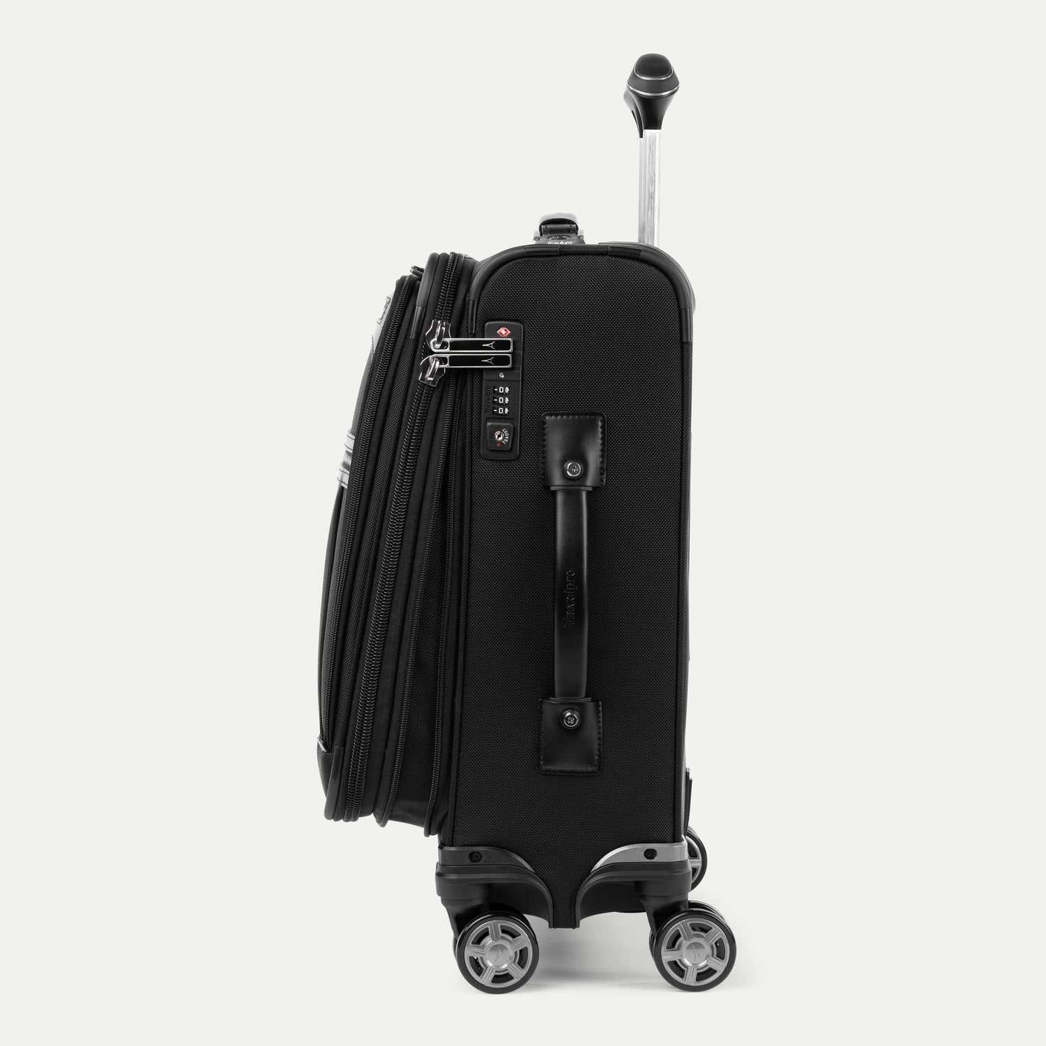 Travelpro Platinum Elite International Carry-On Expandable Spinner in Shadow Black — angle view 2