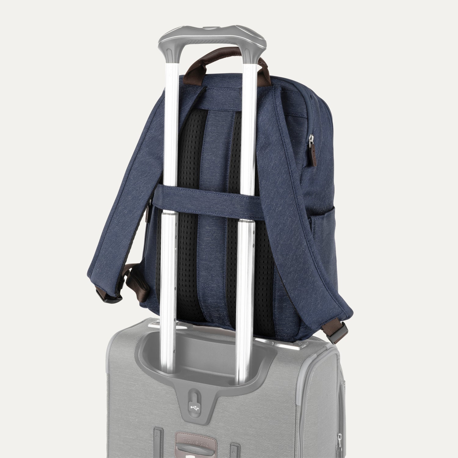 Travelpro Platinum Elite Slim Backpack in True Navy — detail view