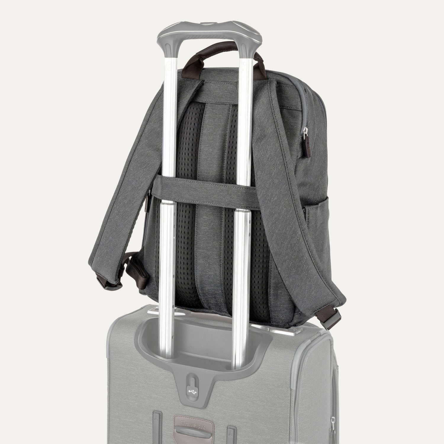 Travelpro Platinum Elite Slim Backpack in Vintage Grey — detail view