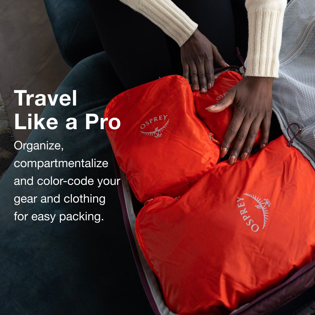 Osprey Ultralight Packing Cube Set in Mars Orange — detail view # color_Mars Orange