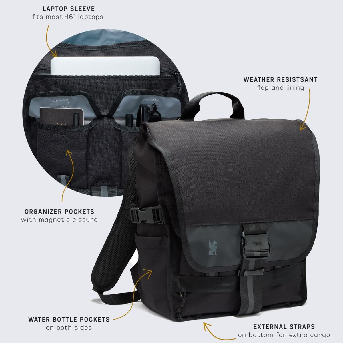 Chrome Industries Warsaw Pack 30L in Coyote X — detail view