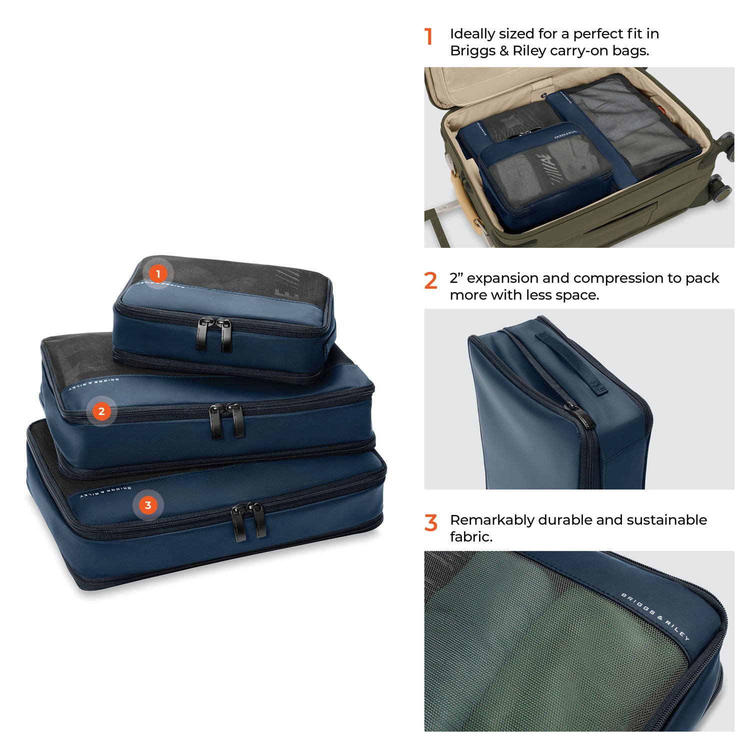 Briggs & Riley Travel Essentials Carry-On Compression Packing Cube Set - Navy