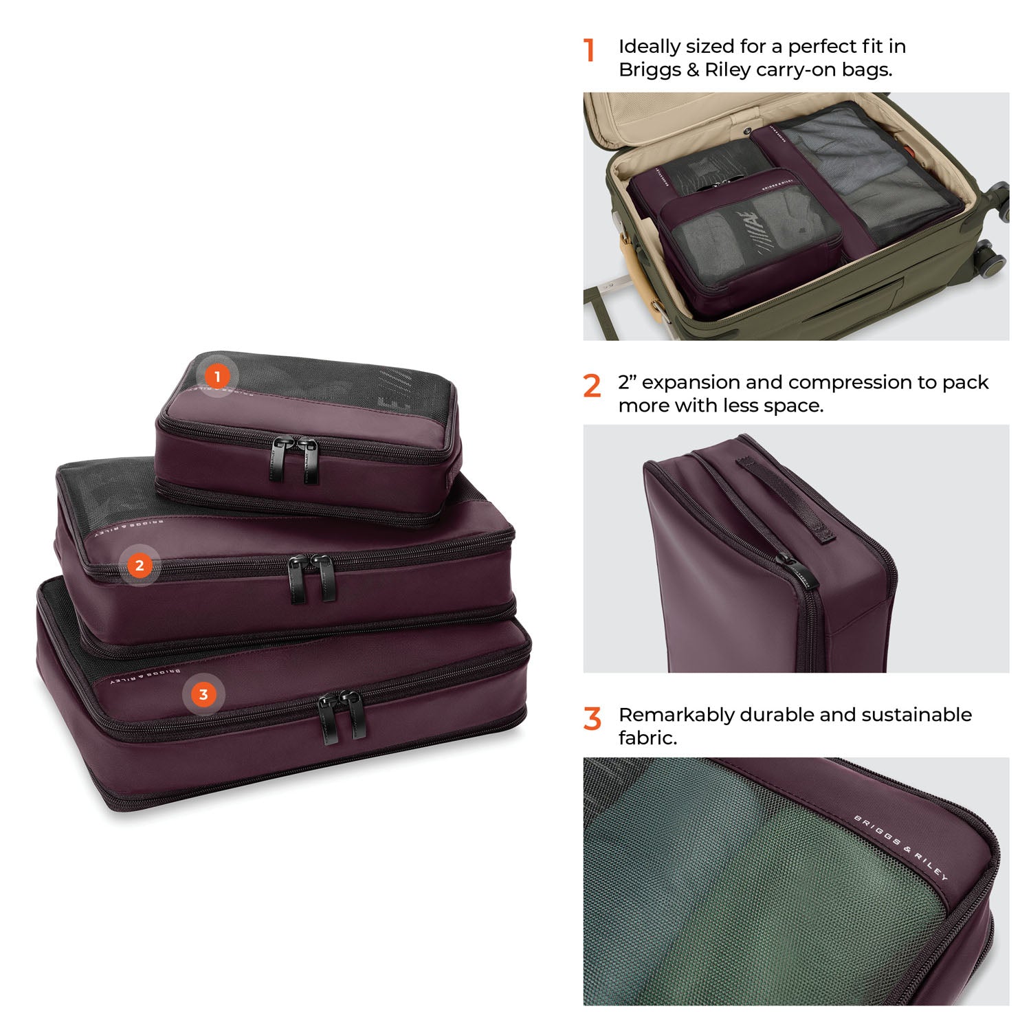 Briggs & Riley Travel Essentials Carry-On Compression Packing Cube Set - Plum