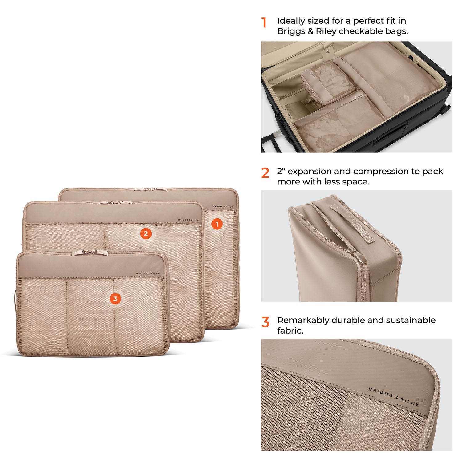 Briggs & Riley Travel Essentials Check-In Compression Packing Cube Set - Tan