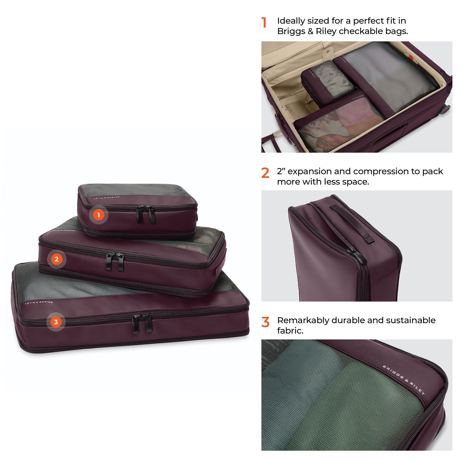Briggs & Riley Travel Essentials Check-In Compression Packing Cube Set - Plum