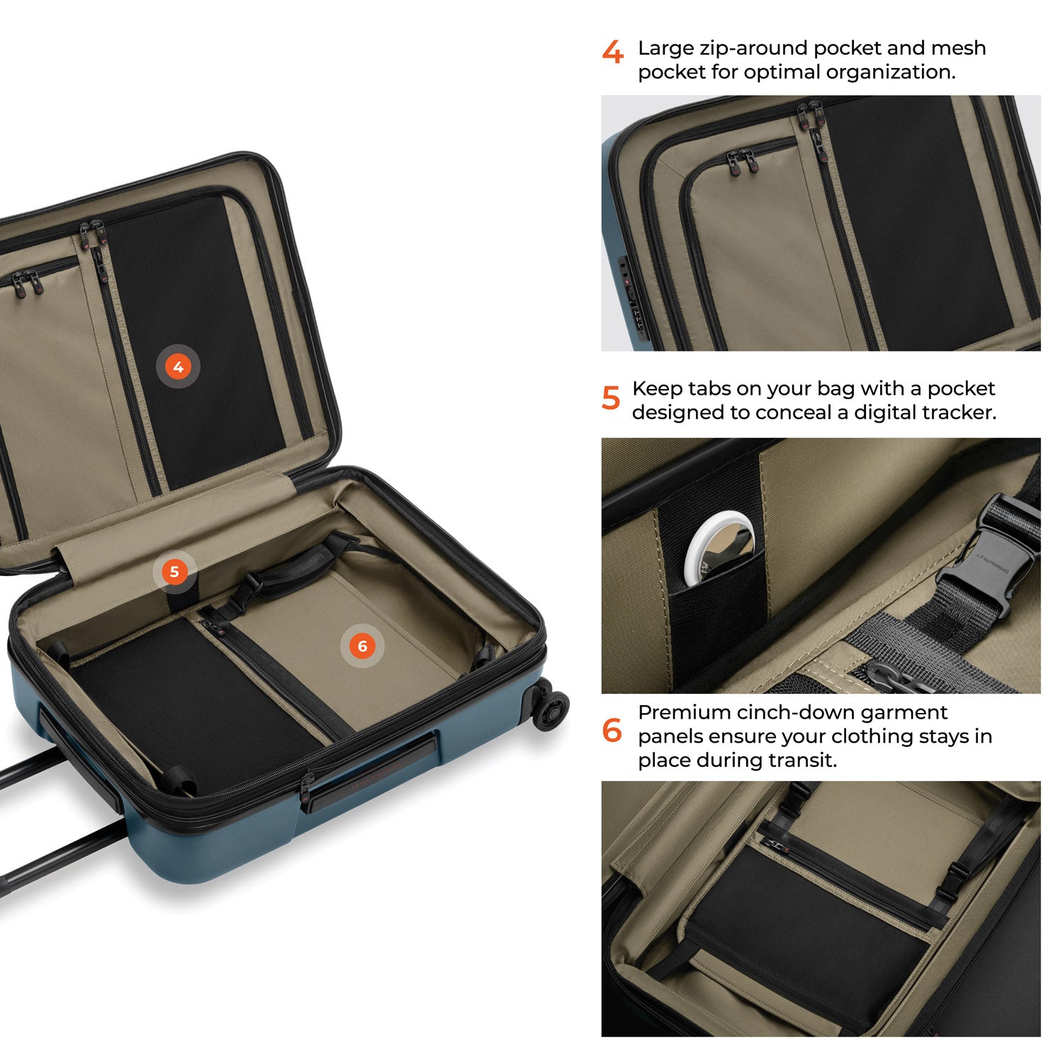 Briggs & Riley ZDX Global 21" Hardside Carry-On Expandable Spinner in Ocean — detail view # color_Ocean