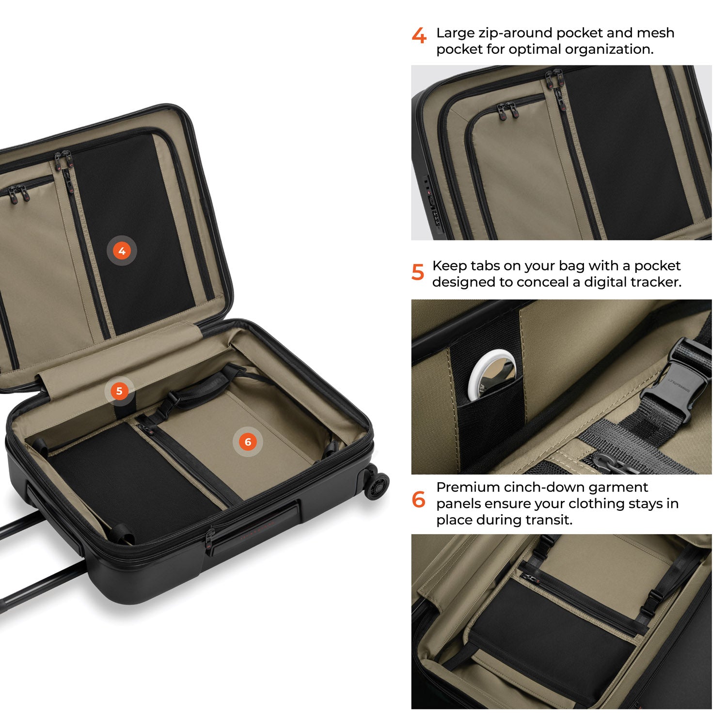 Briggs & Riley ZDX Global 21" Hardside Carry-On Expandable Spinner in Black — detail view 3 # color_Black