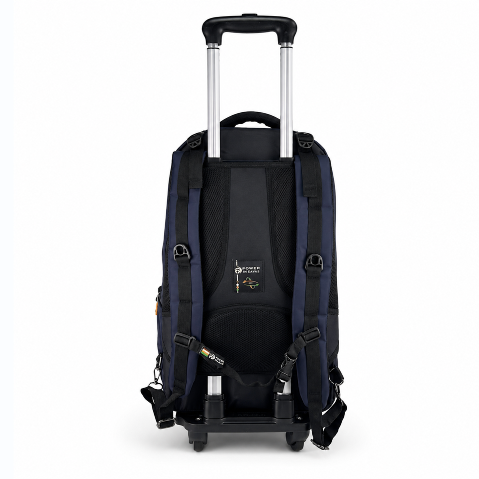 Power In Eavas 1921 4-Wheeled Backpack in Navy — back view